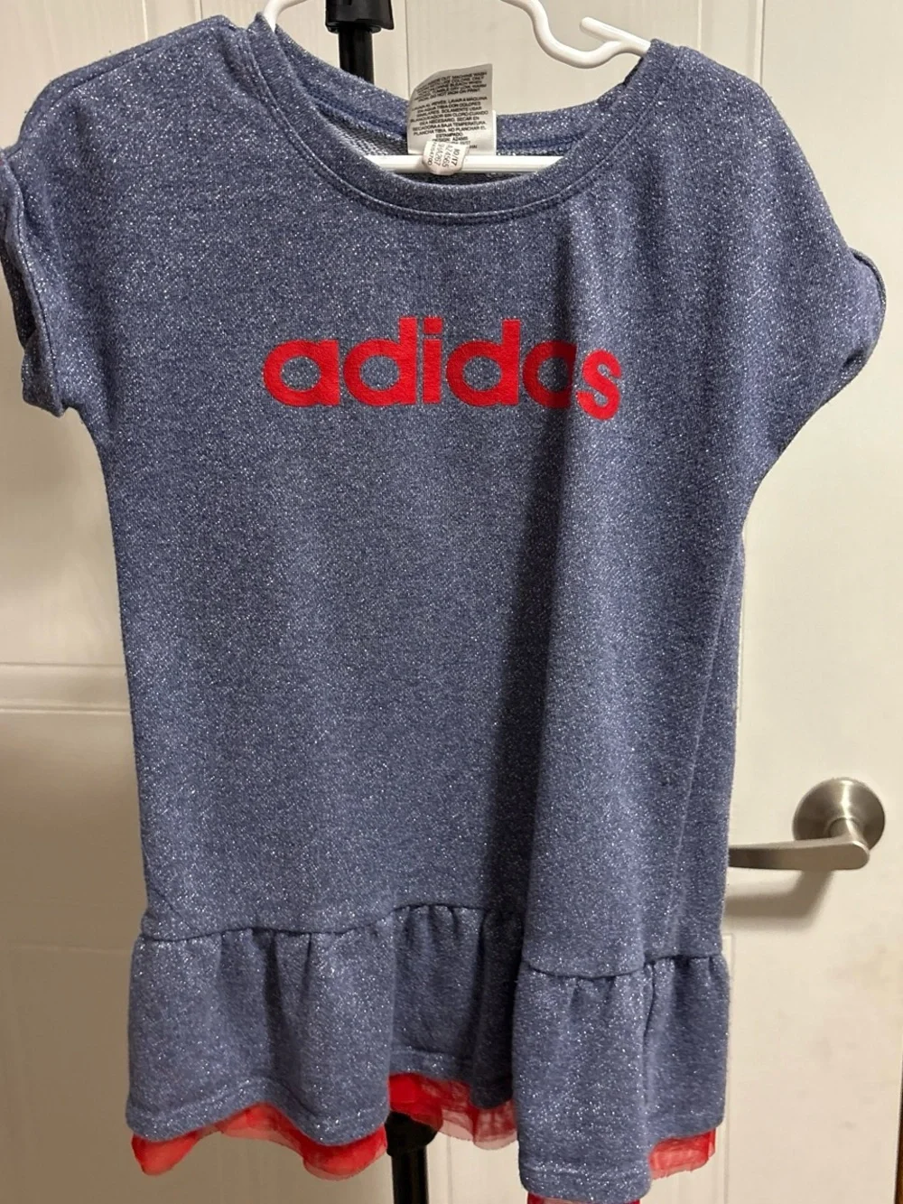 adidas Originals Glitter Blue Short Sleeve peplum Tee with Red Logo